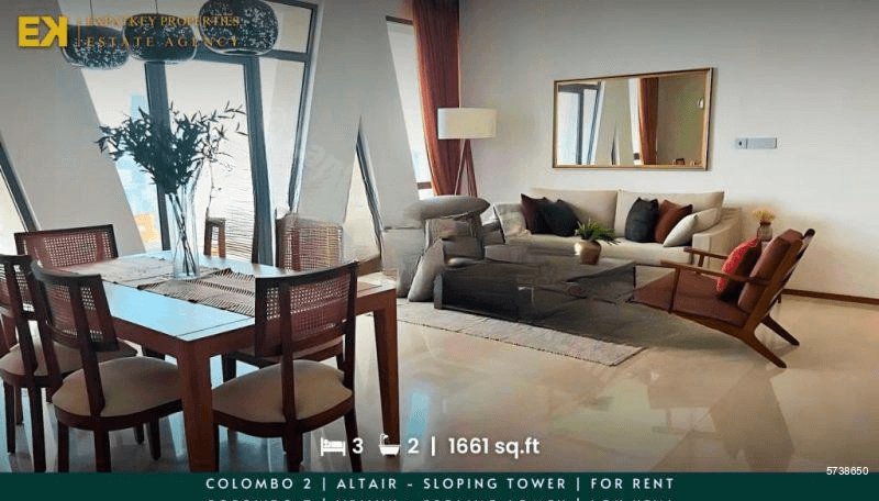 Altair | 3 Bedrooms | For Rent | Fully Furnished | Above 30th Floor | 1661 sq.ft | Colombo 02 | EK-0558