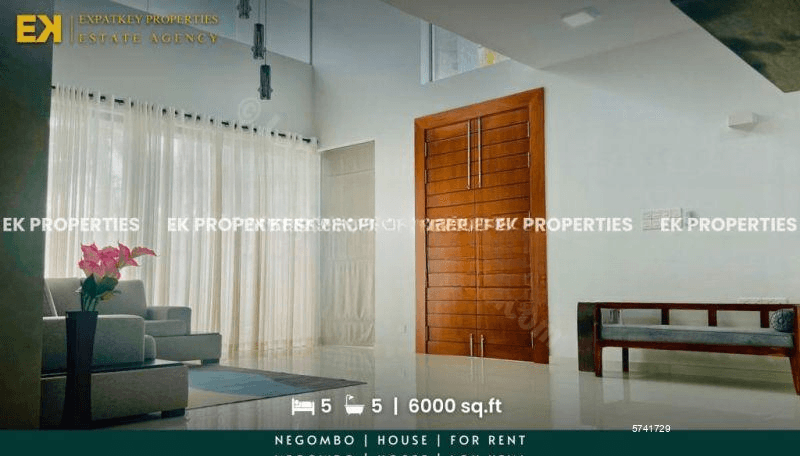 5 Bedrooms | House | Negombo, Ja Ela | For Rent | 6000 sq.ft | Fully Furnished | EK-1216
