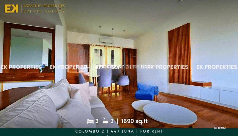 3 Bedroom Apartment | 447 Luna | For Rent | 1690 sq.ft | Above 10th Floor | Furnished | EK-1222