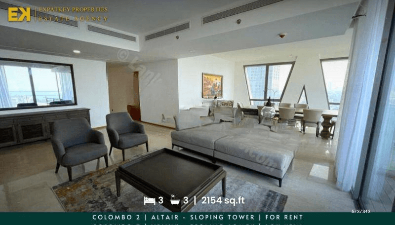 3 Bedroom Apartment For Rent | Altair | Sloping Tower | Fully Furnished | 2154 sq.ft | Colombo 2 | EK-0766