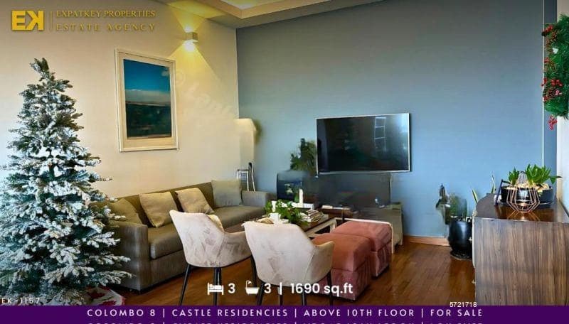 Castle Residencies | 3 Bedroom Apartment | For Sale | Colombo 8 | 1690 sq.ft | Above 10th Floor | EK-1157