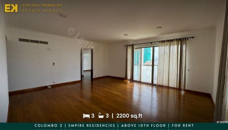 Empire Residencies | 3 Bedrooms | For Rent | Above 10th Floor | 2200 sq.ft | Colombo 2 | EK-1143