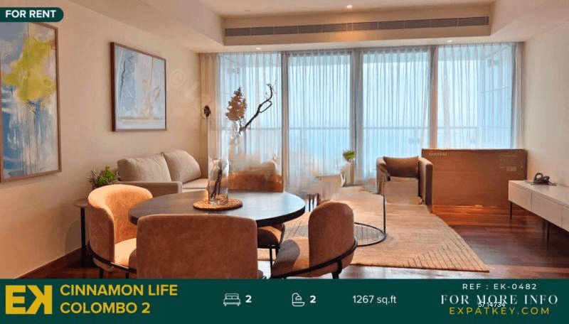 2 Bedroom Apartment For Rent in Cinnamon Life | Suites Tower | Colombo 2 | Above 20th Floor | EK-0482