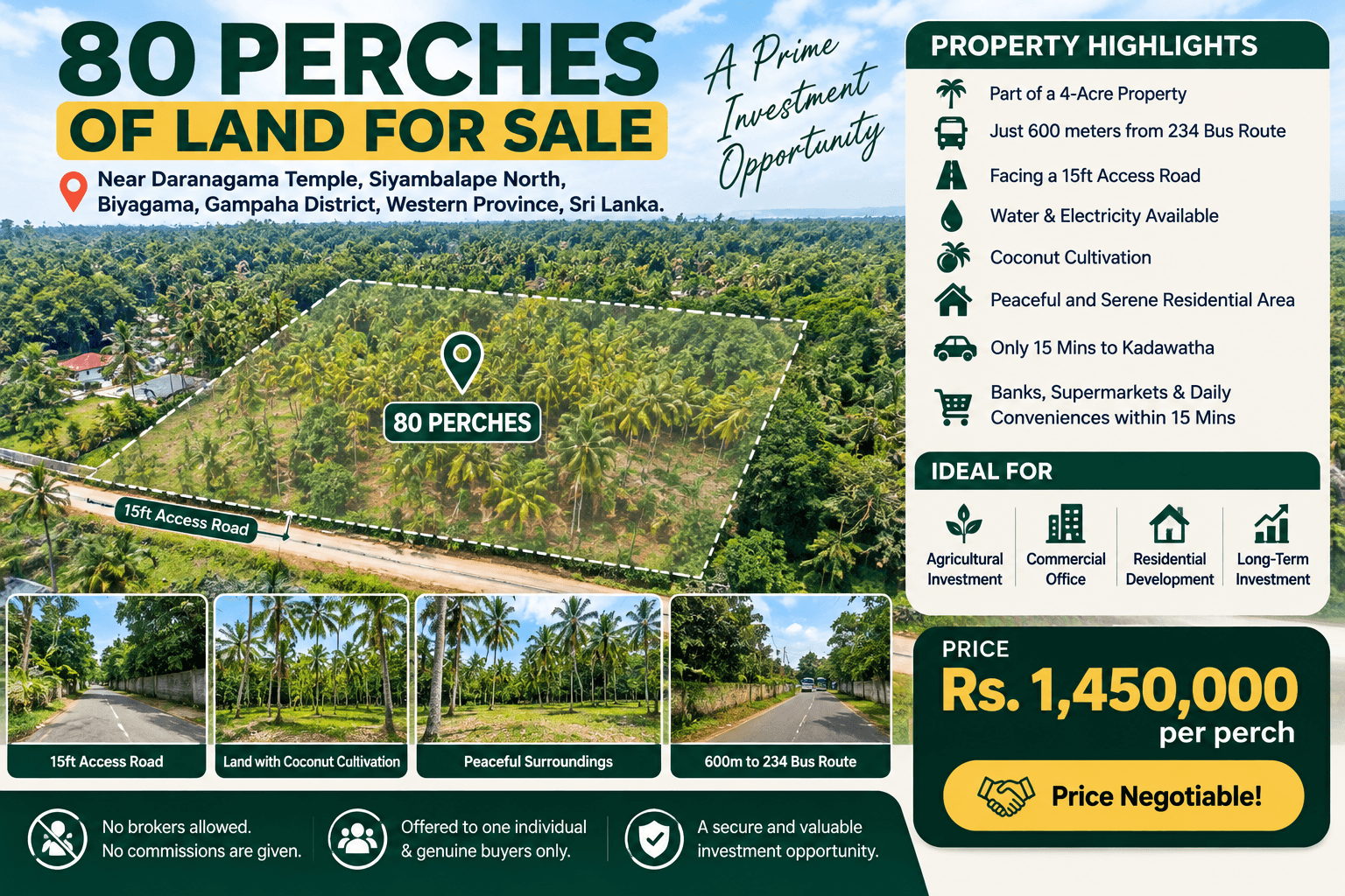 80 PERCHES OF PRIME LAND FOR SALE – SIYAMBALAPE, BIYAGAMA