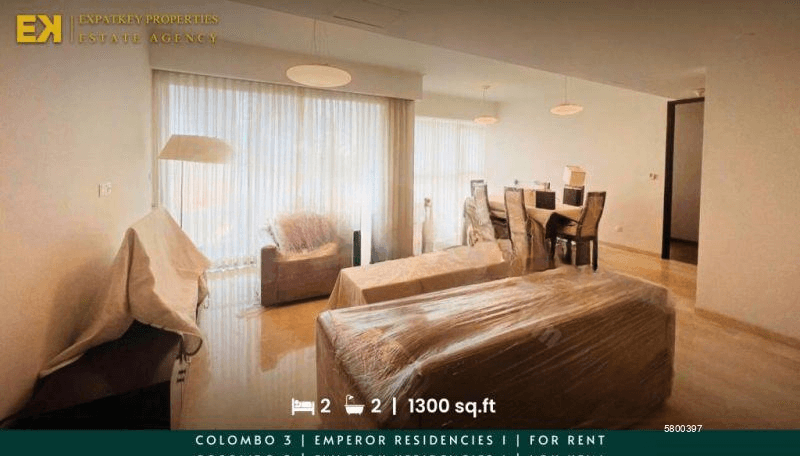 2 Bedroom Apartment | Emperor Residencies | For Rent | Colombo 3 | Fully Furnished | 1300 sq.ft | EK-1329