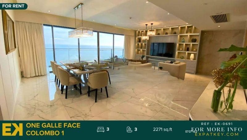 3 Bedroom Apartment For Rent in One Galle Face - West Tower | Type C | Colombo 02 | EK-0691