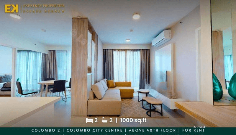 2 Bedrooms | Colombo City Centre | Colombo 2 | Fully Furnished | 1000 sq.ft | EK-0263