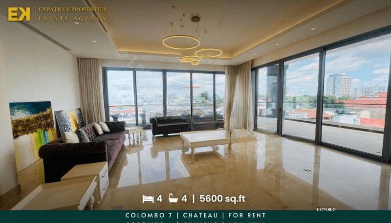 Luxury 4 Bedroom Apartment | Chateau | For Rent | 5600 sq.ft | Fully Furnished | Colombo 7 | EK-1082