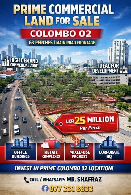 Prime 63 perch Land for sale at Colombo 2