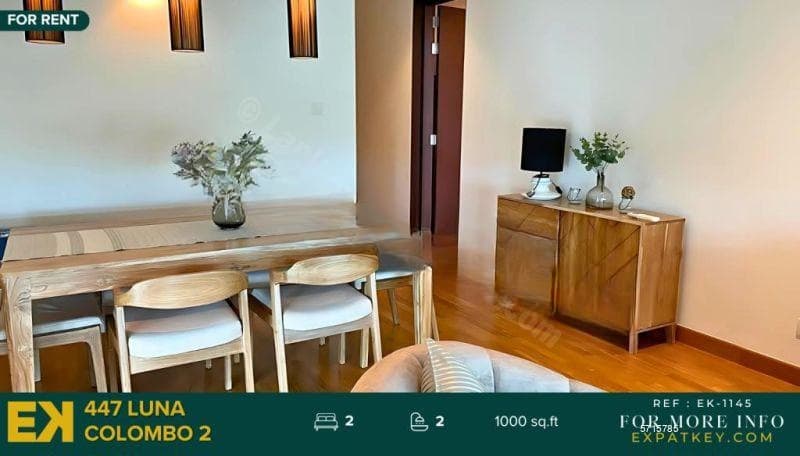 447 Luna Apartment For Rent | 2BR | 2BA | Fully Furnished | Colombo 2 | Lower Floor | EK-1145