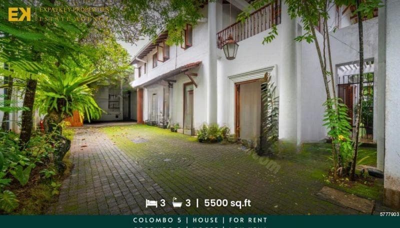 3 Bedroom House For Rent in Colombo 5, Jawatta Avenue | Furnished | 5500 sq.ft (EK-0990)