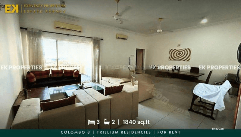 3 Bedroom Apartment | Trillium Residencies | For Rent | Fully Furnished | Colombo 8 | 1840 sq.ft | EK-1232
