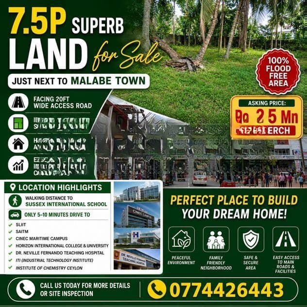 7.5P Superb Land for Sale – Walking Distance to Malabe Town
