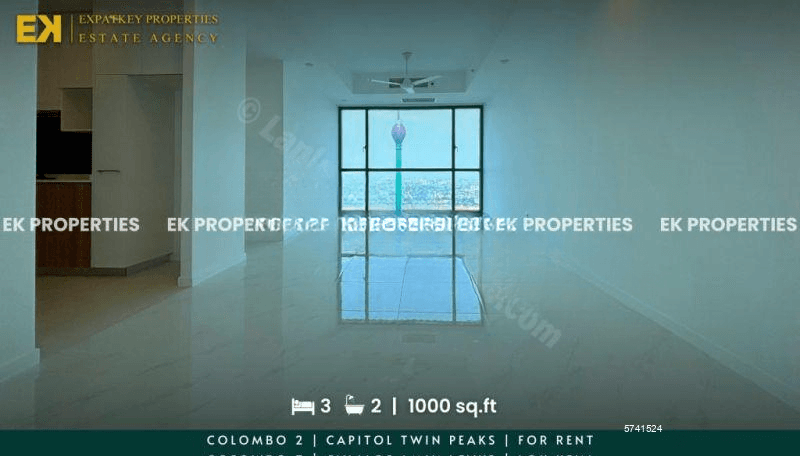 3 Bedrooms | Capitol Twin Peaks | For Rent | Above 1000 sq.ft | Now Furnished | Colombo 2 | EK-1217