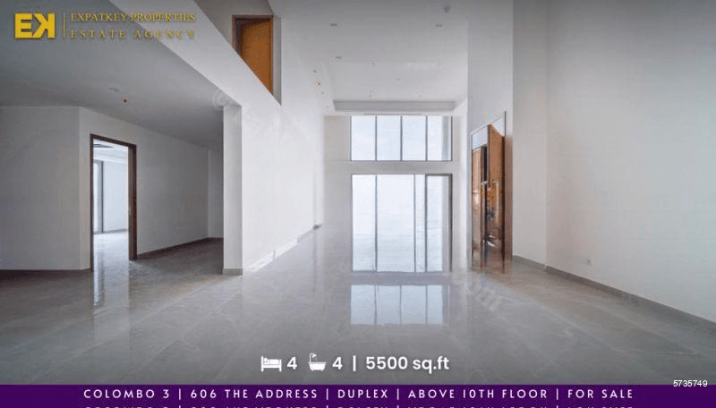 Duplex Apartment For Sale | 606 The Address | 4 Bedrooms | 5500 sq.ft | Above 10th Floor | Colombo 3 | EK-1170