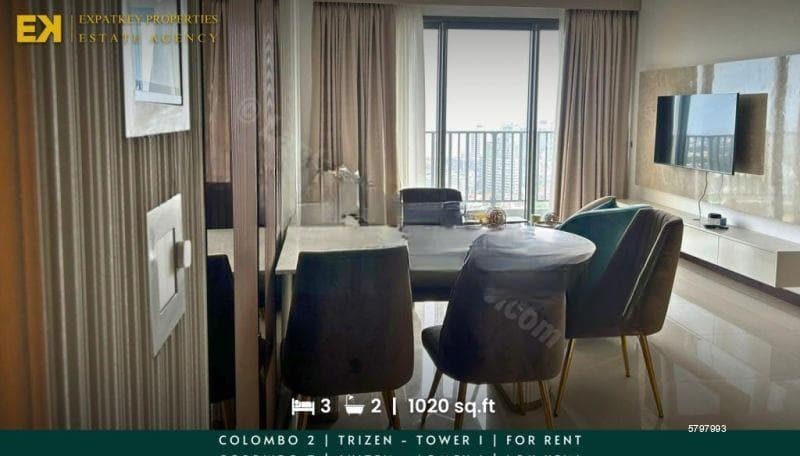 3 Bedroom Apartment | Trizen - Tower 1 | Fully Furnished | Above 30th Floor | For Rent | Colombo 2 | EK-1328