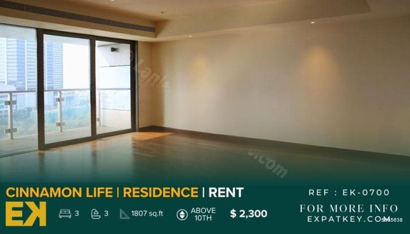 3 Bedroom Apartment For Rent in Cinnamon Life Residence Tower | 1807 SQ.FT | Colombo 02 | EK-0700