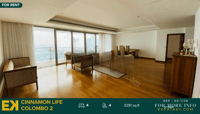 4 Bedroom Apartment For Rent in Cinnamon Life Residence Tower | 3291 sq.ft | Colombo 02 | EK-1126